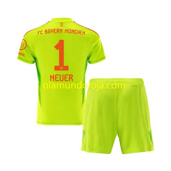 Camisola Bayern de Munique Manuel Neuer 1 Guarda-redes Criança Equipamento Primeiro 2024-2025 Manga Curta